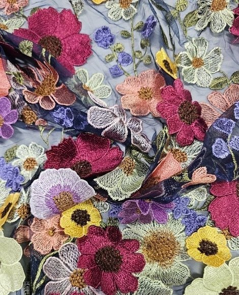Кружево на синей сетке 3Д мульти